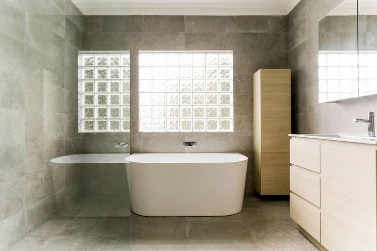 Full-bathroom-renovation-with-Posh-Domaine-Back-to-Wall-Freestanding-Bath