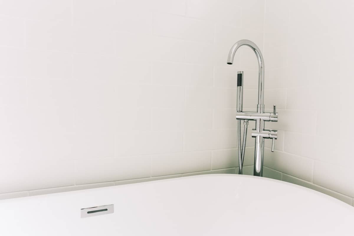 Master Bathroom Renovation in Sutherland with bath tub Nero Nova Round Floormount Mixer With Handshower Chrome tap