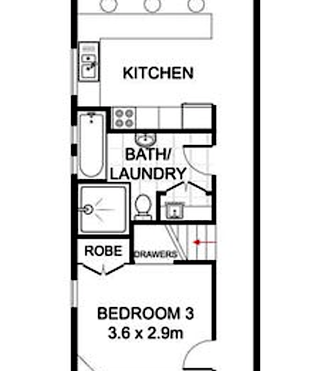 Floor plan layout of kitchen and bathroom