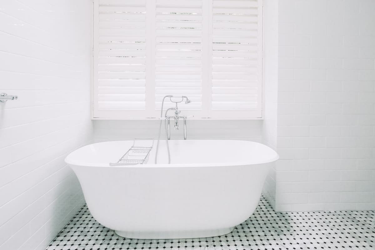 Master Bathroom Renovation in white with Freestanding Bath from Victoria Albert 1