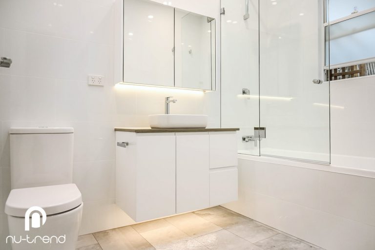 Toilet converted to an ensuite bathroom with shower in Sylvania Waters photo Complete-bathroom-renovation-Leichhardt-new-toilet-vanity-and-bath