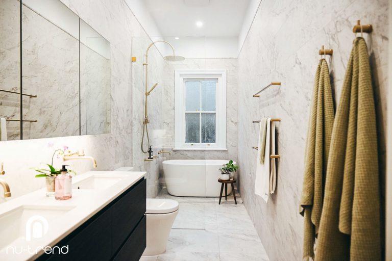 Complete bathroom renovation in Lewisham new Silkstone Monz Apartment Bath 1400 by Faucet Strommen