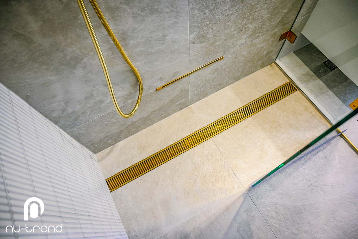Strip drain in new steam shower installation