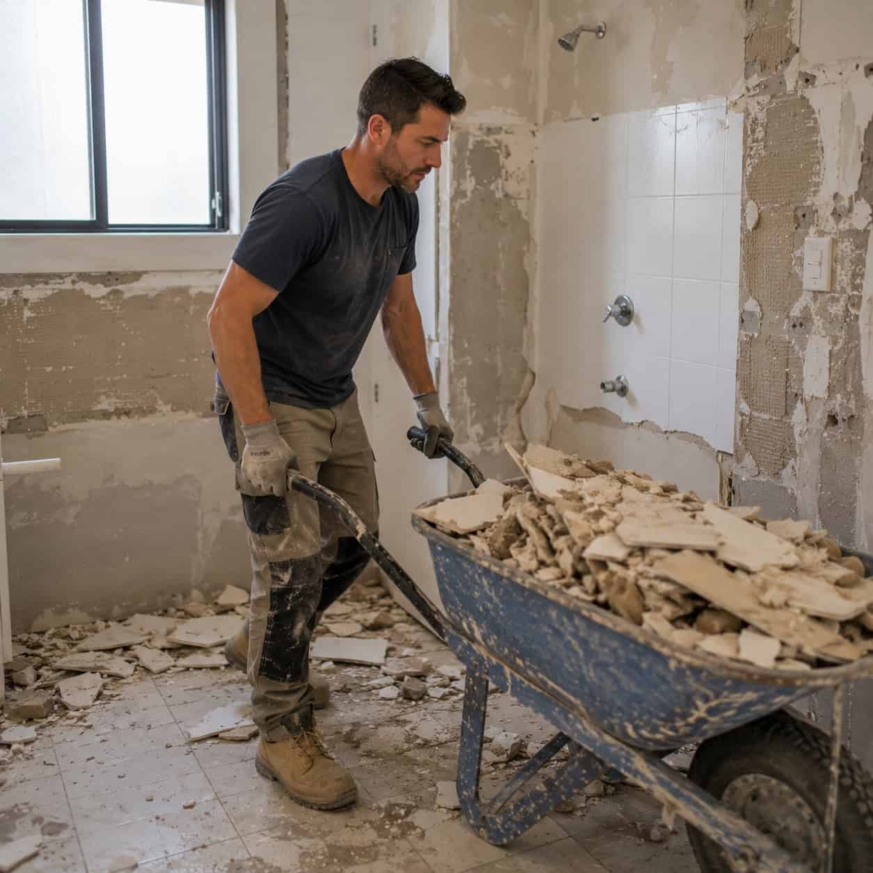 Master bathroom renovations Sydney photo Bathroom renovator removing the rubbish