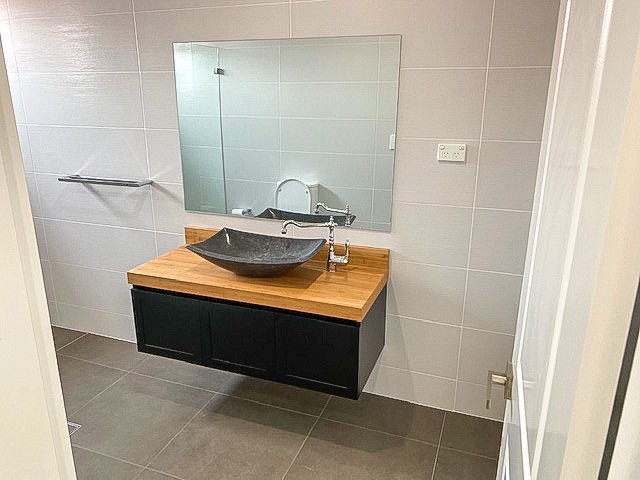 Bathroom renovation in Bankstown Parisi Products Vanity Unit and Garmando Vicario Taps