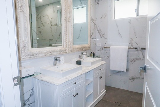 The vanity in a luxury master bathroom renovation in Sydney by Nu-Trend
