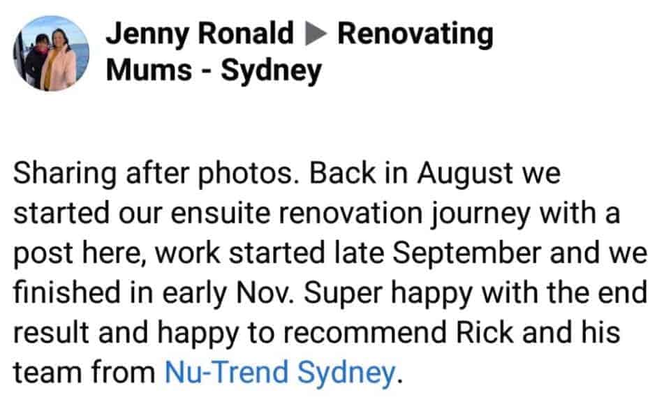 Nu Trend Sydney Review by Jenny from Renovating Mums Sydney Facebook Group