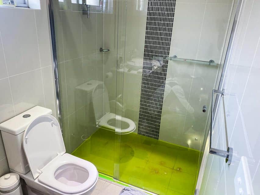 Water leak detection for bathrooms in a unit photo Nu Trend plumbing doing leak detection for a bathroom in a unit in Carlingford for a toilet
