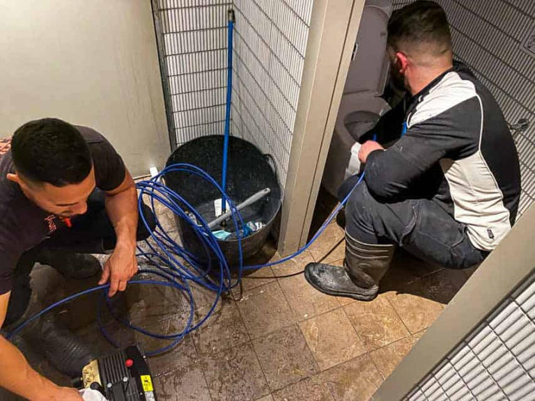 Restaurant Blocked Drain Repair For Ishi Ban Boshi Nu-Trend plumbing fixing a blocked sewer drain in a restaurant shopping centre retail store with pipe inspection