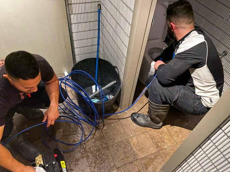 Water Jet Blasting photo Nu Trend plumbing fixing a blocked sewer drain in a restaurant shopping centre retail store with pipe inspection