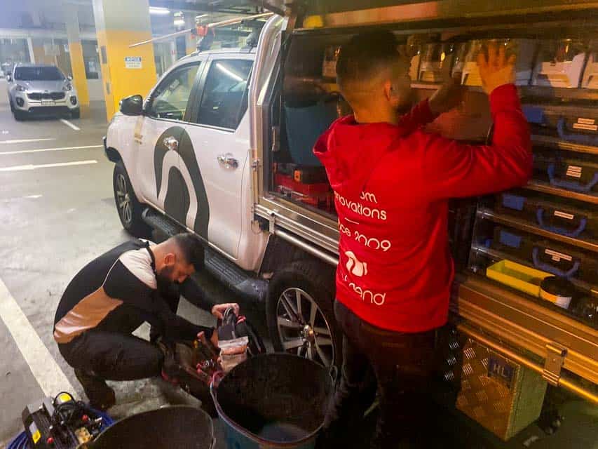 Restaurant blocked drain repair for Ishi Ban Boshi photo Nu Trend plumbing fixing a blocked sewer drain in a restaurant shopping centre retail store with professional tools