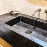 The beautiful sink area of a Nu-Trend master bathroom renovation designed by Boffi